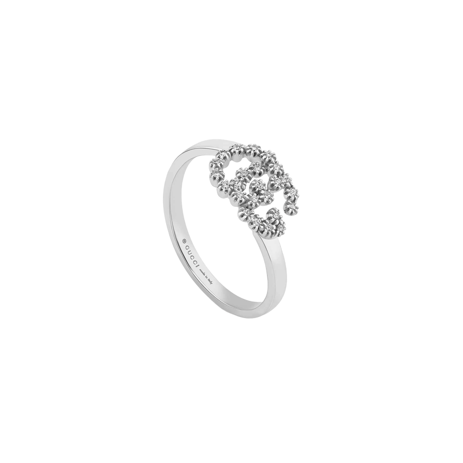 Gucci Running G Ring in 18K White Gold with Diamonds