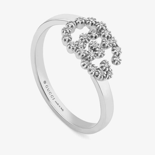 Gucci Running G Ring in 18K White Gold with Diamonds