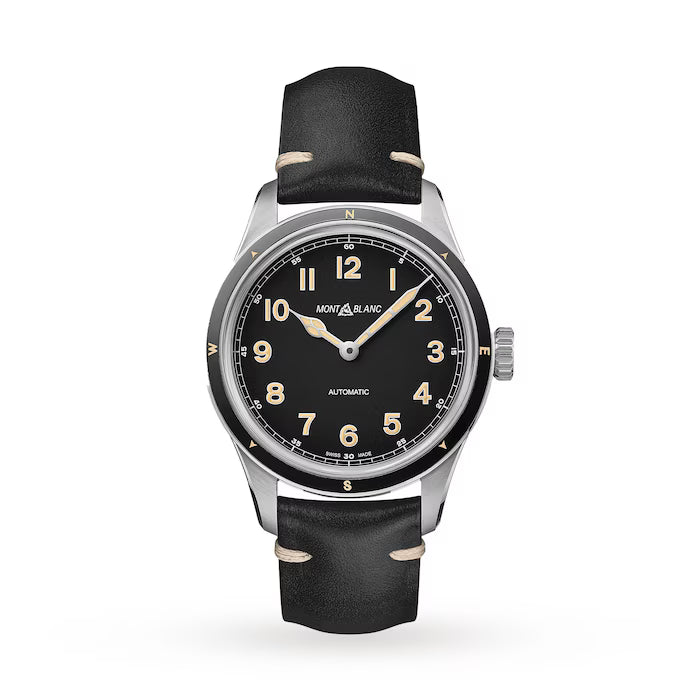 Montblanc 1858 Stainless Steel Case Leather Strap Automatic Watch