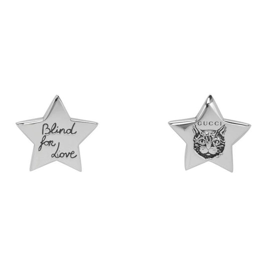Gucci Love is Blind Feline Star Earrings in Sterling Silver