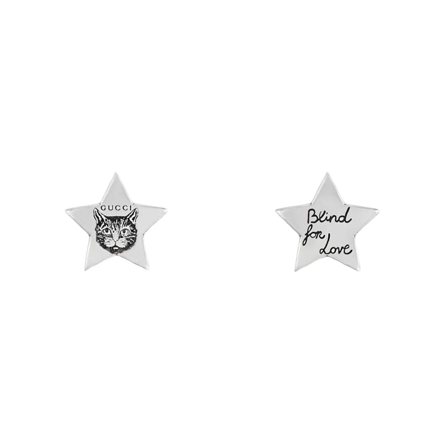 Gucci Love is Blind Feline Star Earrings in Sterling Silver