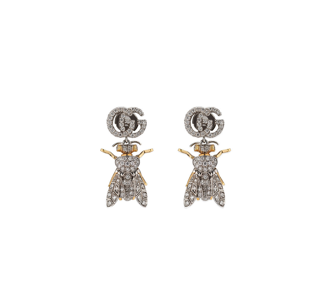 Gucci Le Marche Des Merveilles Earrings in 18K Gold and Diamond Pave with Bee Motifs