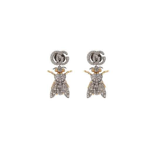 Gucci Le Marche Des Merveilles Earrings in 18K Gold and Diamond Pave with Bee Motifs