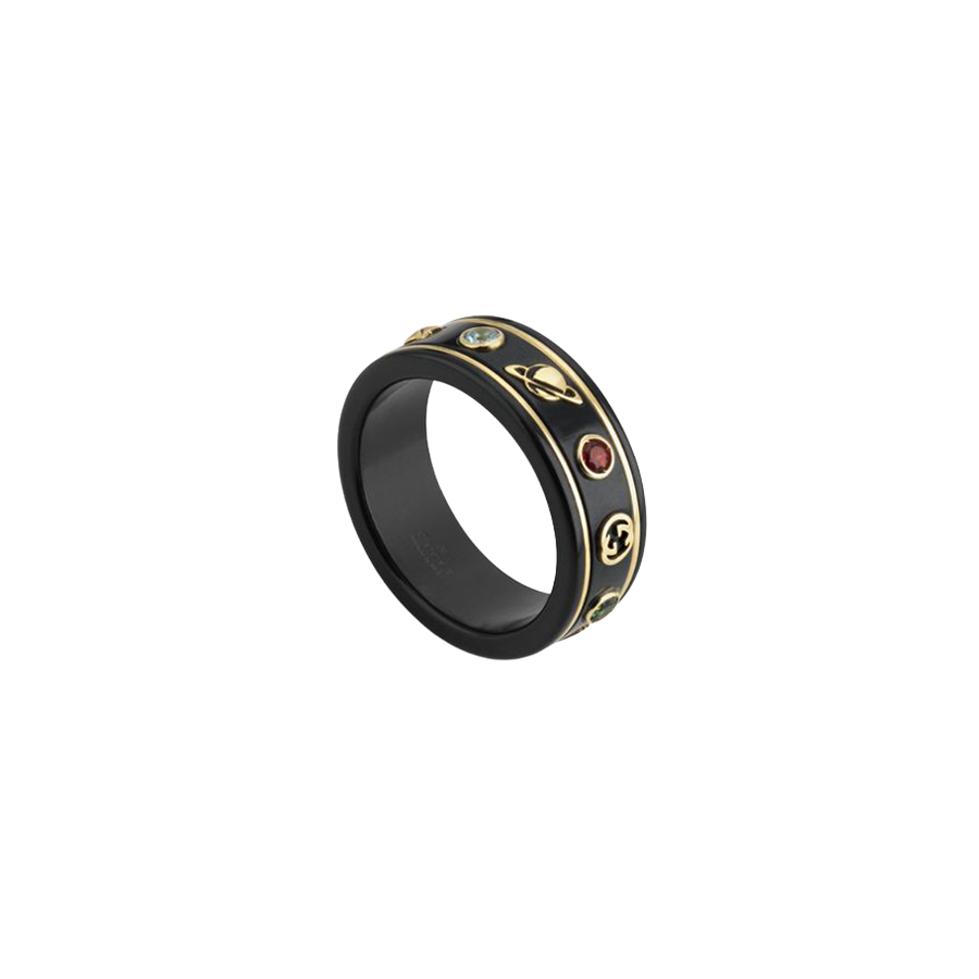 Gucci Icon Ring in 18K Yellow Gold Black Band