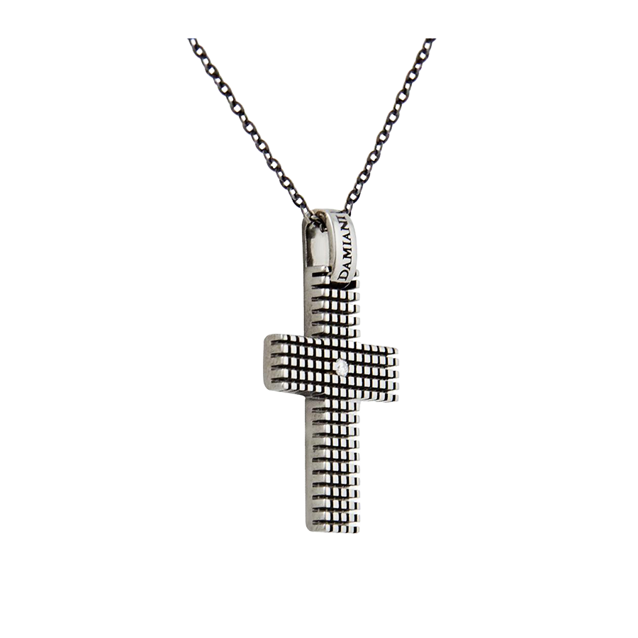 Damiani Metropolitan Cross Pendant in 18K White Gold with Diamonds