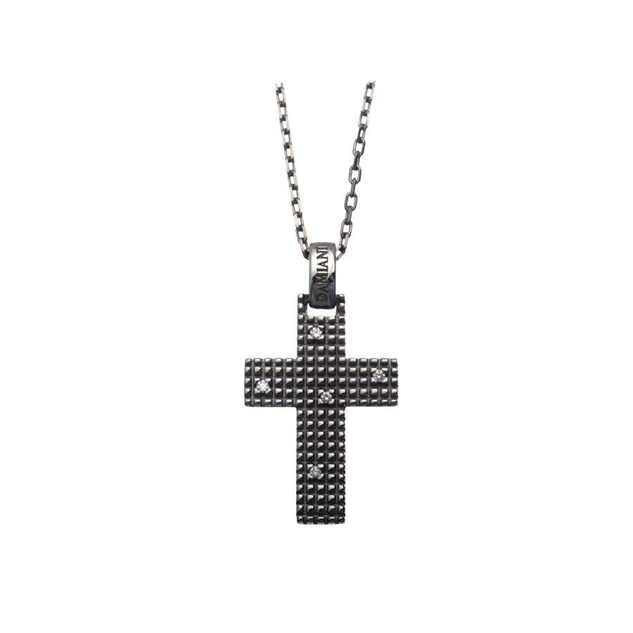 Damiani Metropolitan Cross Pendant in 18K White Gold with Diamonds