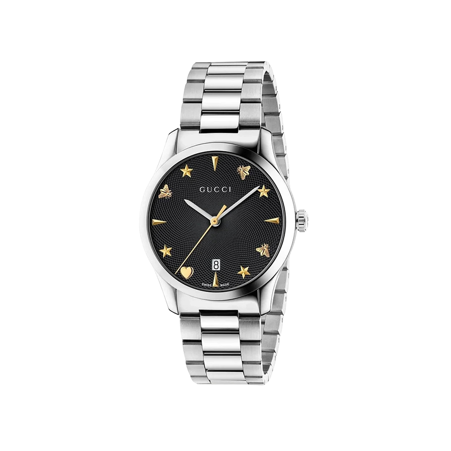Gucci G-Timeless Iconic Automatic Black Guilloche Dial Stainless Steel Watch