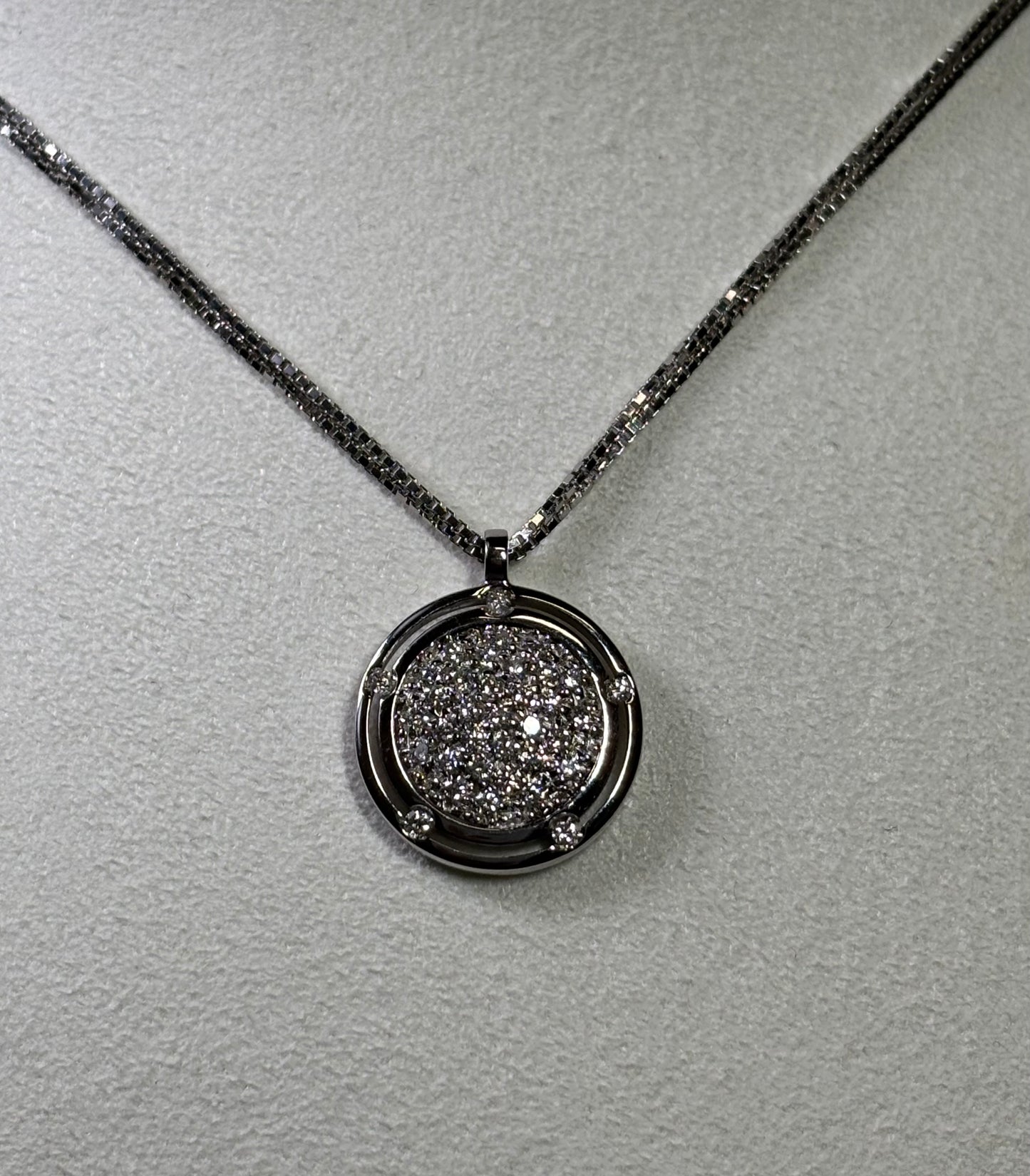 Damiani D-Side Pendant in 18K White Gold with Pave Diamonds