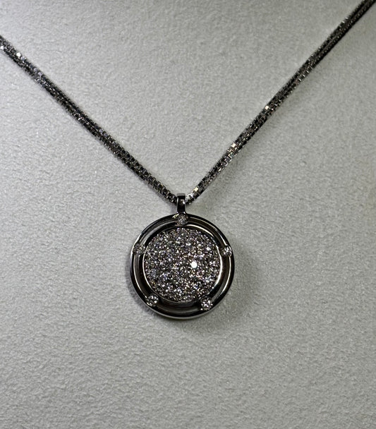 Damiani D-Side Pendant in 18K White Gold with Pave Diamonds