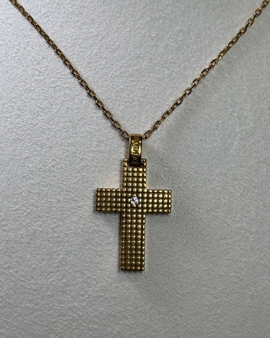 Damiani Metropolitan Cross Pendant in 18K Yellow Gold with Diamonds