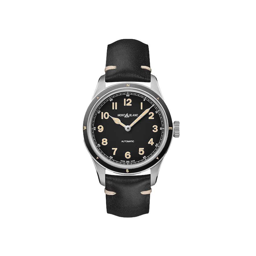 Montblanc 1858 Stainless Steel Case Leather Strap Automatic Watch