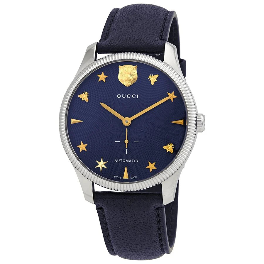 GUCCI G-Timeless Blue Dial Leather Strap Automatic Watch