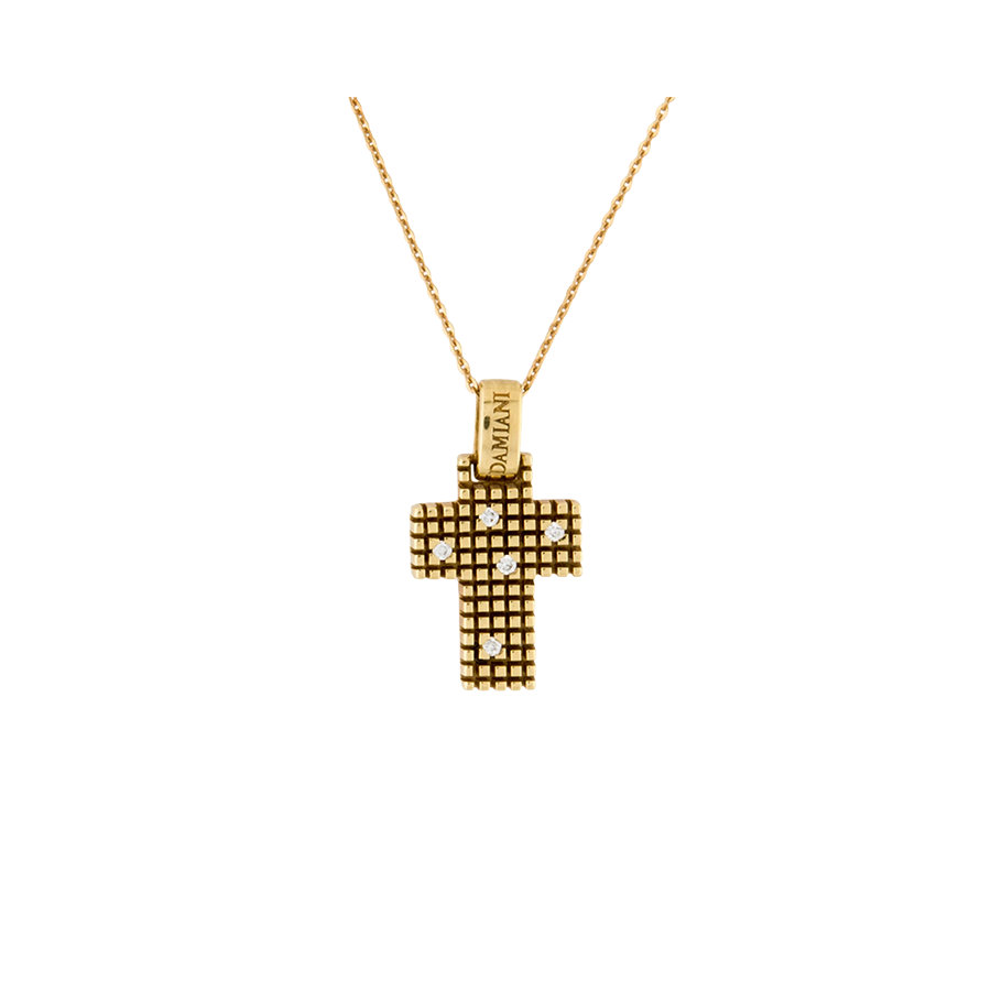 Damiani Metropolitan Cross Pendant in 18K Yellow Gold with Diamonds
