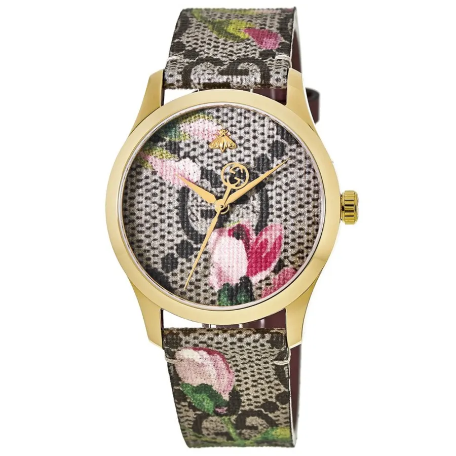 Gucci G-Timeless Pink Print Dial PVD Case Canvas Strap Quartz Watch