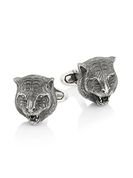 Gucci Feline Head Cufflinks in Sterling Silver