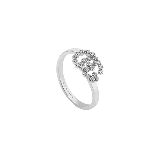Gucci Running G Ring in 18K White Gold with Diamonds
