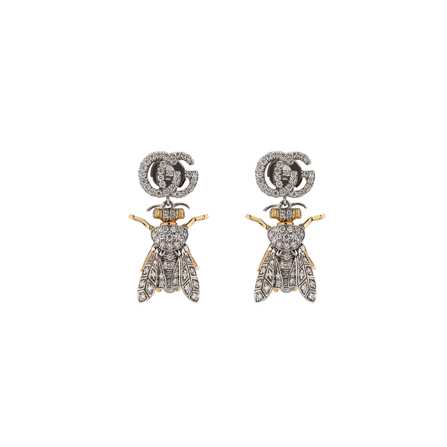 Gucci Le Marche Des Merveilles Earrings in 18K Gold and Diamond Pave with Bee Motifs