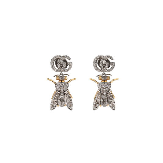 Gucci Le Marche Des Merveilles Earrings in 18K Gold and Diamond Pave with Bee Motifs