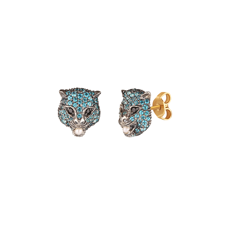 Gucci Le Marché des Merveilles Earrings in 18k Gold and Sterling Silver with Topaz