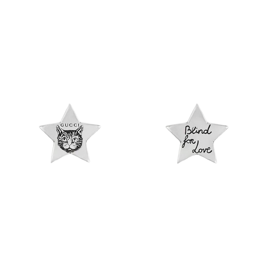 Gucci Love is Blind Feline Star Earrings in Sterling Silver