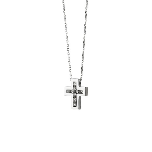Damiani Belle Epoque Cross Pendant in 18K White Gold with Diamonds