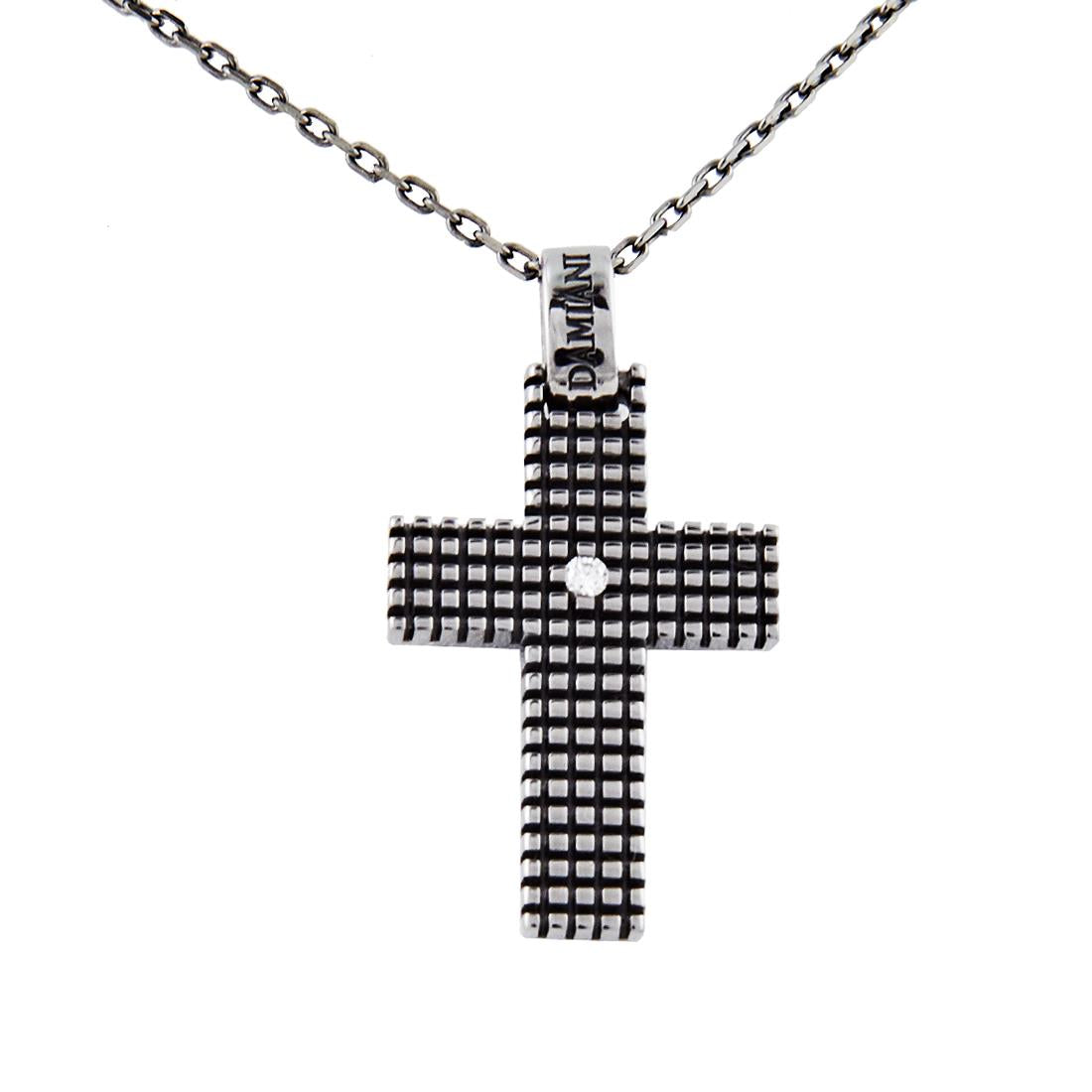 Damiani Metropolitan Cross Pendant in 18K White Gold with Diamonds