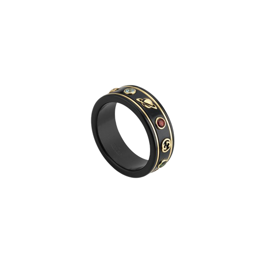 Gucci Icon Ring in 18K Yellow Gold Black Band