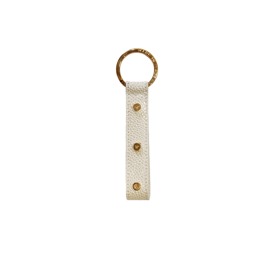 Chopard Calfskin White Leather Logo Charm Keychain