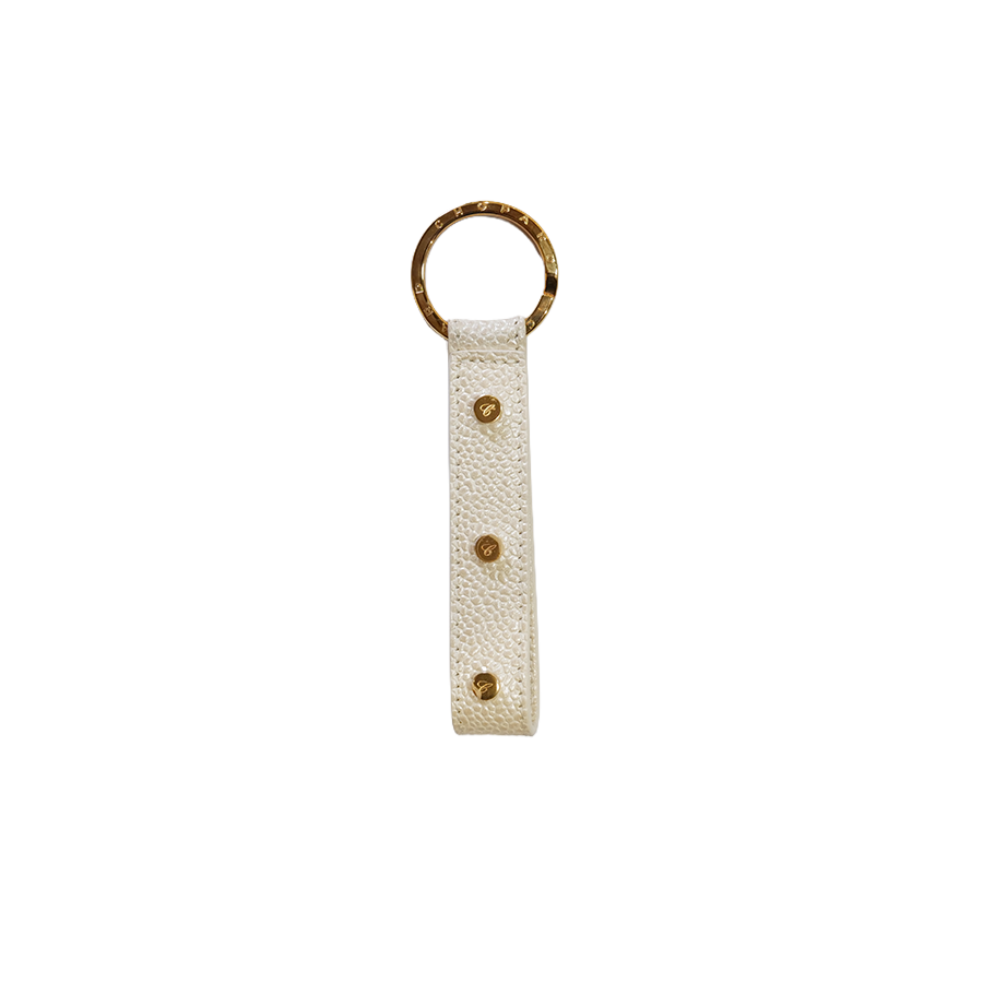 Chopard Calfskin White Leather Logo Charm Keychain