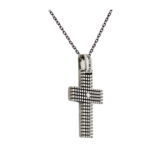 Damiani Metropolitan Cross Pendant in 18K White Gold with Diamonds
