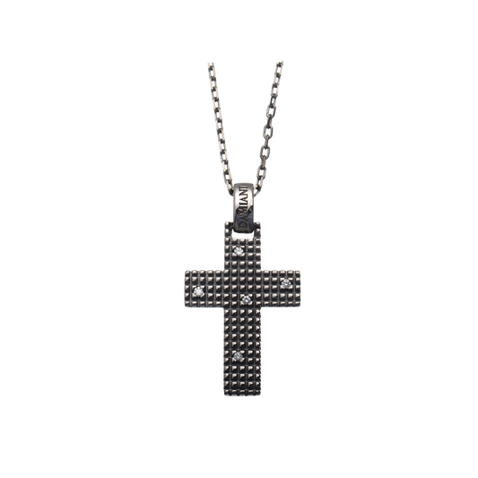 Damiani Metropolitan Cross Pendant in 18K White Gold with Diamonds