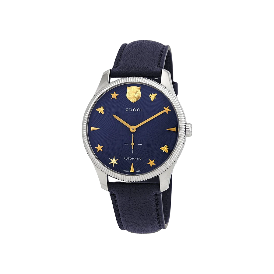 GUCCI G-Timeless Blue Dial Leather Strap Automatic Watch