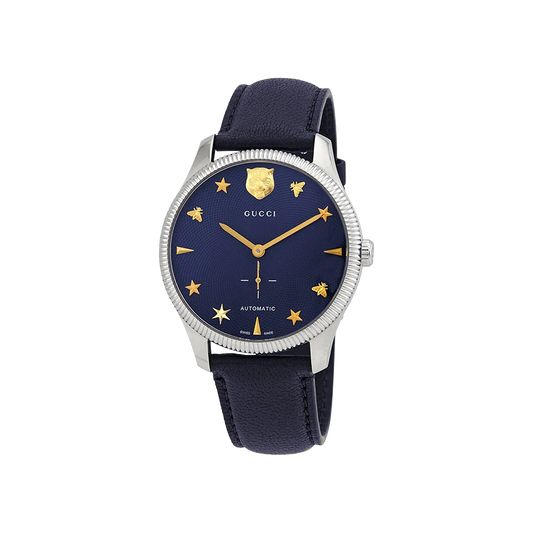 GUCCI G-Timeless Blue Dial Leather Strap Automatic Watch