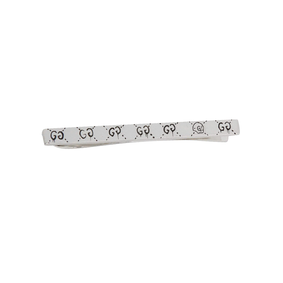 Gucci Ghost & Logo Tie Bar in Sterling Silver