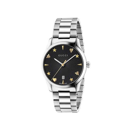 Gucci G-Timeless Iconic Automatic  Black Guilloche Dial Stainless Steel Watch