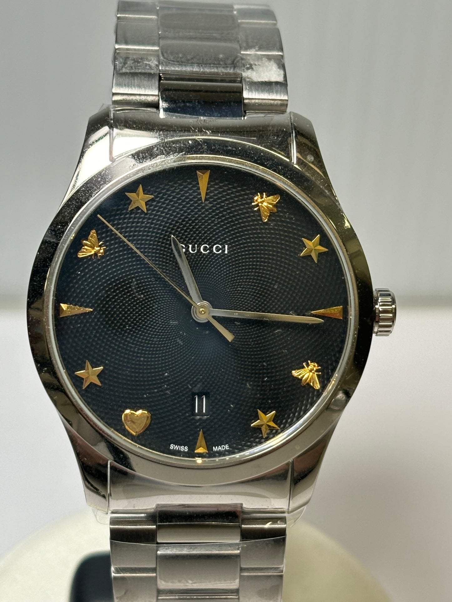 Gucci G-Timeless Iconic Automatic  Black Guilloche Dial Stainless Steel Watch