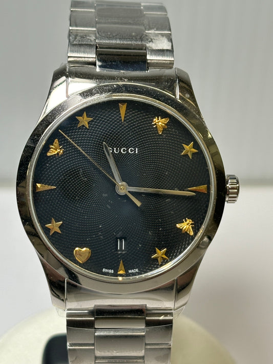 Gucci G-Timeless Iconic Automatic  Black Guilloche Dial Stainless Steel Watch