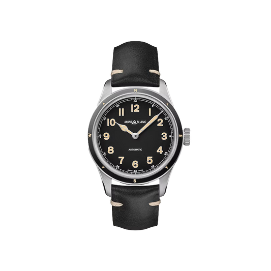 Montblanc 1858 Stainless Steel Case Leather Strap Automatic Watch