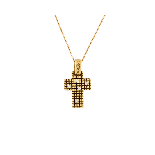 Damiani Metropolitan Cross Pendant in 18K Yellow Gold with Diamonds